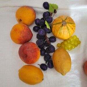 Faux Fake Fruit artificial silk home staging peaches lemon grape Lot of 8 BUNDLE
